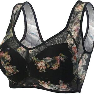 Floral Mesh Bralette - Black